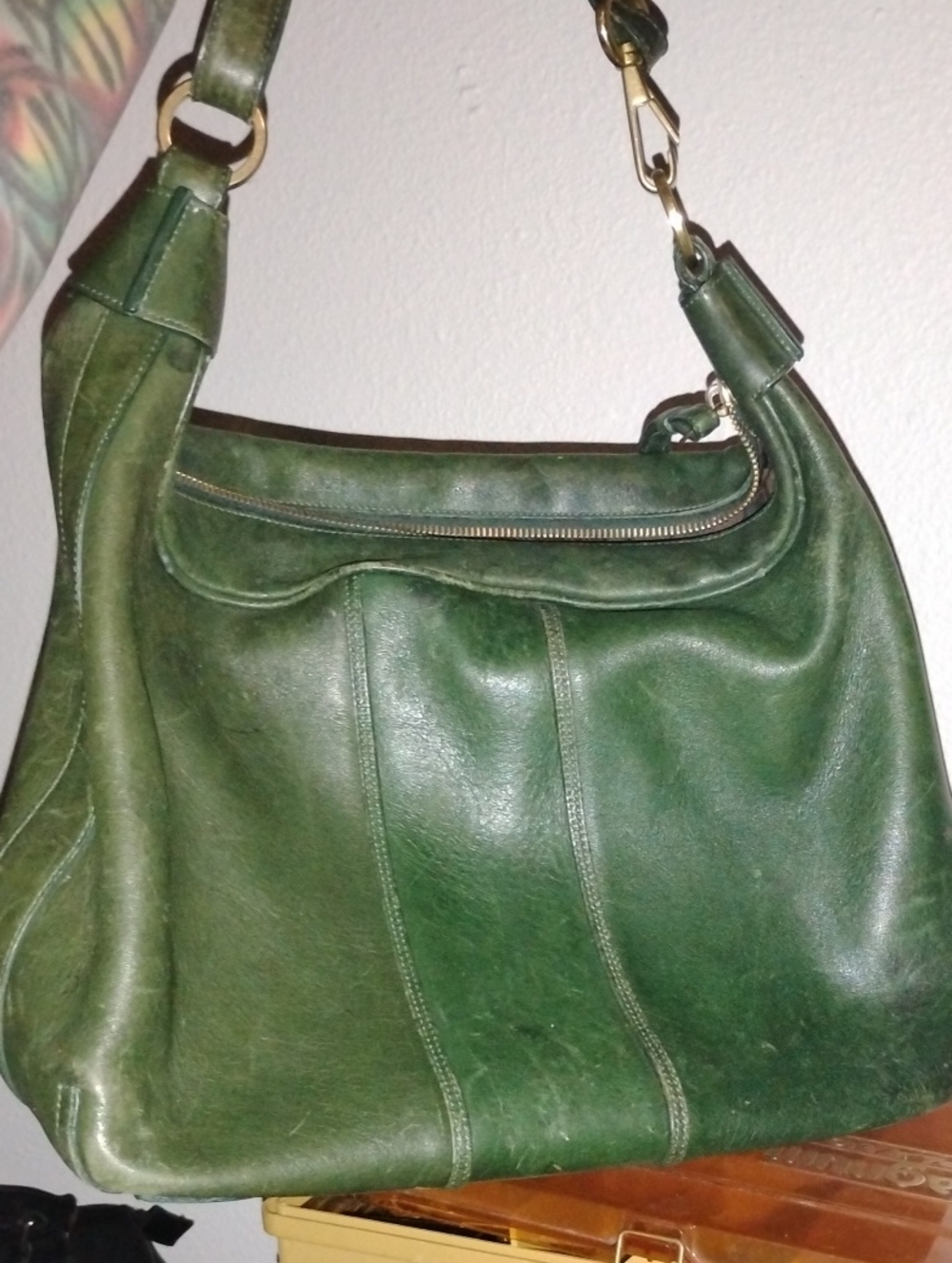 Vintage Coach Bleeker Forest Green Leather Duffle Shoulder Bag